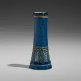 Early bud vase with cicadas by Leona Nicholson for Newcomb College Pottery, 1906, glazed earthenware, sold Sep 2022