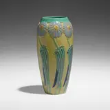 Important vase with daisies by Mary L. Yancey for Iowa State, c. 1925, glazed and carved earthenware, sold Sep 2022