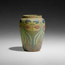 Frederick Hurten Rhead for Rhead Pottery, Exceptional vase with Della Robbia-style design, 1914-17, glazed and carved earthenware
