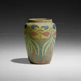 Frederick Hurten Rhead for Rhead Pottery, Exceptional vase with Della Robbia-style design, 1914-17, glazed and carved earthenware