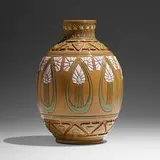 Frederick Hurten Rhead for Roseville Pottery, Della Robbia vase with stylized arabesques and tulips