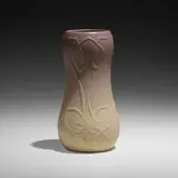 Vase with stylized interlace design by Albert R. Valentien for Valentien Pottery, 1911-14, glazed earthenware, sold Sep 2022