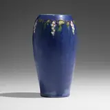 Vase with grape clusters by Frederick Hurten Rhead for Arequipa Pottery, 1912, glazed squeezebag-decorated earthenware, sold Sep 2022
