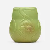 Early vase with trefoils by Artus Van Briggle for Van Briggle Pottery, 1903, glazed earthenware, sold Sep 2022