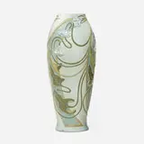 Frederick Hurten Rhead for Roseville Pottery, Fine and Tall Della Robbia vase with morning glories