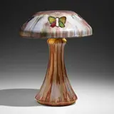 Fhr Fred Robertson Los Angeles, Rare lamp, 1915, microcrystalline-glazed stoneware, leaded glass, bronze