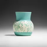 Cabinet vase by Elizabeth and Hannah Overbeck for Overbeck Pottery, c. 1920, glazed earthenware, sold Sep 2022