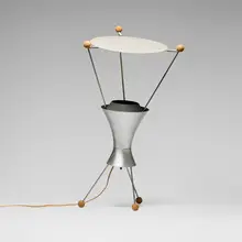 James Harvey Crate, Rare table lamp, model T-C-3, 1951, spun aluminum, enameled aluminum, brass-plated aluminum, cork