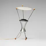 James Harvey Crate, Rare table lamp, model T-C-3, 1951, spun aluminum, enameled aluminum, brass-plated aluminum, cork