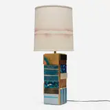 Jason Meadows, Horizontal Striation Scrap Lamp, 2011, painted wood construction, spray paint on linen shade