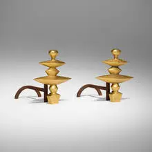 Andirons, pair by Alberto Giacometti, c. 1980, cast bronze, steel, sold Jun 2025