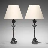 Alberto Giacometti, Tête de Femme table lamps, pair, c. 1975, bronze, linen shade
