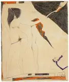 Die linke 1/12 ist in memoriam Venus by Horst Janssen, 1969, Bleistift und Rötel auf Bütten, auf grauen Karton aufgezogen, sold May 2008