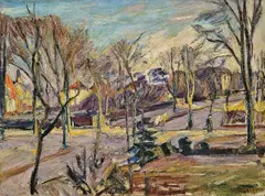 Waldemar Rösler, Straße im Frühling, Um 1910, Öl auf Leinwand. Doubliert