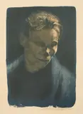 Brustbild einer Arbeiterfrau mit blauem Tuch by Käthe Kollwitz, 1903, Farblithographie auf festem chamoisfarbenen Papier, sold Jun 2015