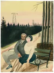 Hans Grundig, Paar auf der Bank (Dresdner Heide), 1925, Aquarell auf Papier