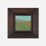 Rare landscape tile by Van Briggle Pottery, c. 1909, glazed earthenware decorated in cuenca, sold Sep 2022