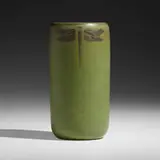 Rare vase with dragonflies by Arthur Hennessey and Sarah Tutt for Marblehead Pottery, 1908-16, glazed earthenware, sold Sep 2022