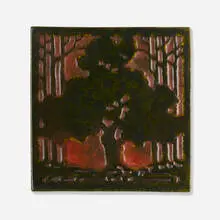 Arthur Eugene Baggs for Marblehead Pottery, Rare oak tree tile, 1908-20, glazed earthenware