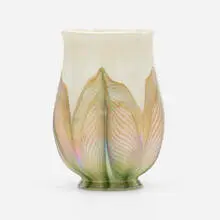 Pulled-feather shade by Tiffany Studios, c. 1910, hand-blown Favrile glass, sold Sep 2022