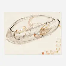 Untitled (Black Basket Set with Orange Lip Wraps) by Dale Chihuly, 1981, graphite and watercolor on paper, sold May 2022
