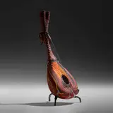 Davide Salvadore, Piccola Chitamarra, c. 2010, hand-blown glass, inciso and battuto surface, leather string, patinated metal