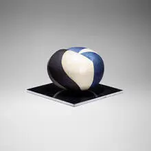Untitled by Harrison McIntosh, 1981, glazed stoneware, chrome-plated steel, sold May 2022