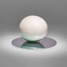 Egg Form by Harrison McIntosh, 1982, glazed stoneware, chrome-plated steel, sold May 2022
