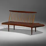 Bench with Back by George Nakashima, 1962, American black walnut, hickory, sold May 2022