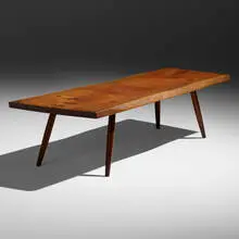 Bench by George Nakashima, 1957, American black walnut, rosewood, sold May 2022