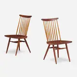 New chairs, pair by George Nakashima, 1966, American black walnut, hickory, sold May 2022
