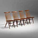 New chairs, set of four by George Nakashima, 1968, American black walnut, hickory, sold May 2022
