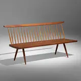 Bench with Back by George Nakashima, 1968, American black walnut, hickory, sold May 2022