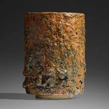 Large vessel from the Seismos series by Tony Marsh, 2018, glazed earthenware, sold May 2022