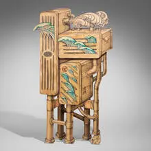 John Cederquist, Wavemaster, 1999, baltic birch plywood, figured maple, poplar, epoxy resin inlay, aniline dye, oil-based lithography inks