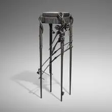 Albert Paley, Objet d'Art occasional table, 1992, forged and fabricated steel with a blackened finish, granite