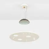 Rare ceiling lamp by Giovanni Corradini and Giancarlo Simonetti, 1954, enameled aluminum, glass, brass, sold Jun 2025