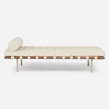 Barcelona daybed by Ludwig Mies van der Rohe, leather upholstery, walnut, stainless steel, sold Jun 2025