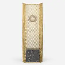 Caged Elements chair by Faye Toogood, 2013, brass-plated stainless steel, marble, foam rubber, sold Jun 2025