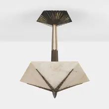 Albert Cheuret, Ceiling lamp, c. 1925, patinated metal, alabaster