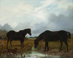 Two dark bay horses by Richard Ansdell Ra, oil on canvas, sold May 2017