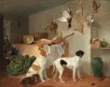 Edmund Bristow, Dogs in the game larder, oil on panel