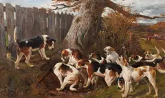 Hunting Hounds by Rba John Sargent Noble, oil on canvas, offered May 2017