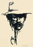 Emil Nolde, Kopf mit Pfeife, E.N. (Selbstbildnis), 1907, Lithographie auf festem Papier