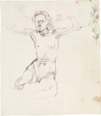 Ferdinand Hodler, Erwachende (Studie zu „Der Tag“), 1899, Bleistift (quadriert) auf Papier