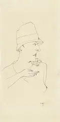 Christian Schad, Dame, Um 1927, Tuschfeder auf dünnem chamoisfarbenem Papier