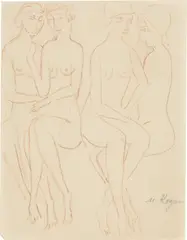 Moissey Kogan, Sitzende, Um 1922, Rötel auf dünnem Papier