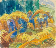 Bei der Heuernte by Fritz Schaefler, Aquarell und Bleistift auf Papier, sold Jan 2021