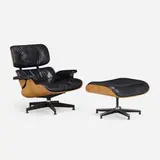 Charles and Ray Eames, 670 lounge chair and 671 ottoman, walnut, leather, enameled and brushed aluminum
