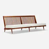 Double Settee by George Nakashima, 1953, American black walnut, upholstery, sold May 2022